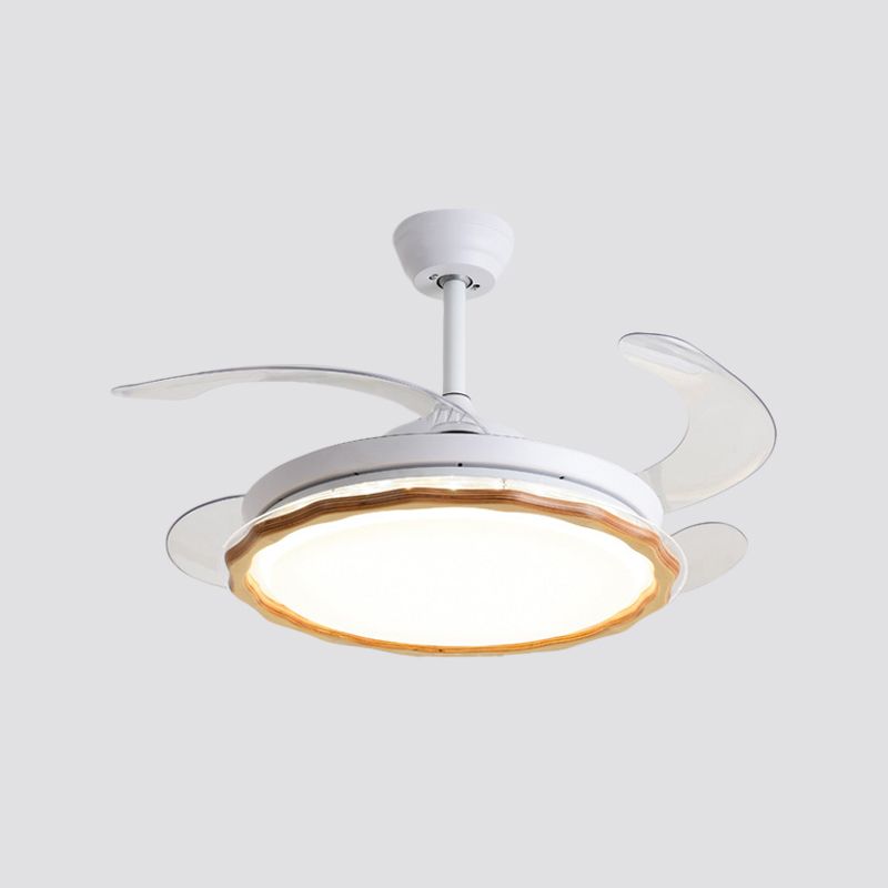 White Scalloped Pendant Fan Light Fixture Simplicity LED Acrylic Semi Mount Lighting with 4 Blades, 20" Wide