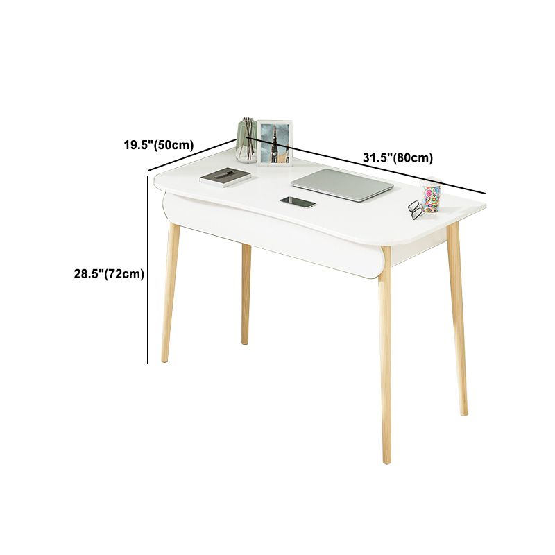 Modern White and Brown Office Desk Parsons Wooden Curved Writing Desk for Bedroom