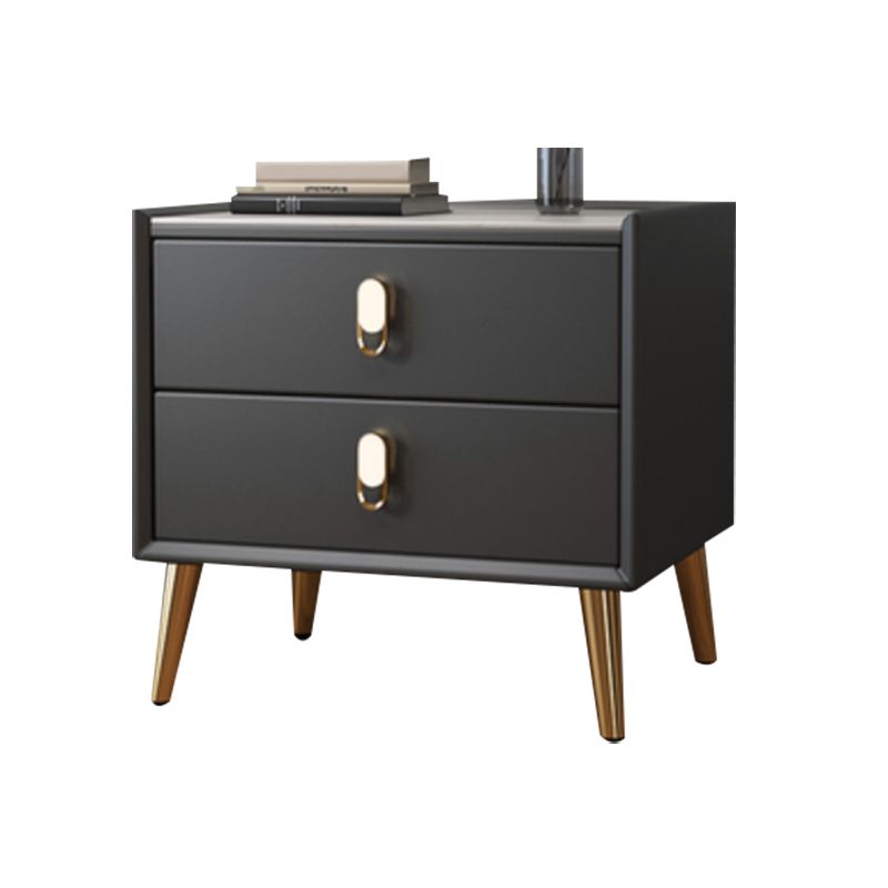 Glam Accent Table Nightstand Stone Bedside Cabinet with Drawers