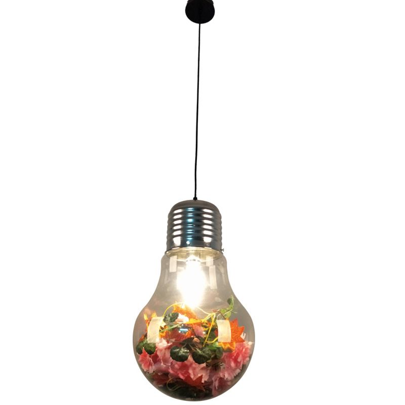 1 Light Bulb Shaped Hanging Pendant Lights Industrial Style Glass Pendant Ceiling Lights