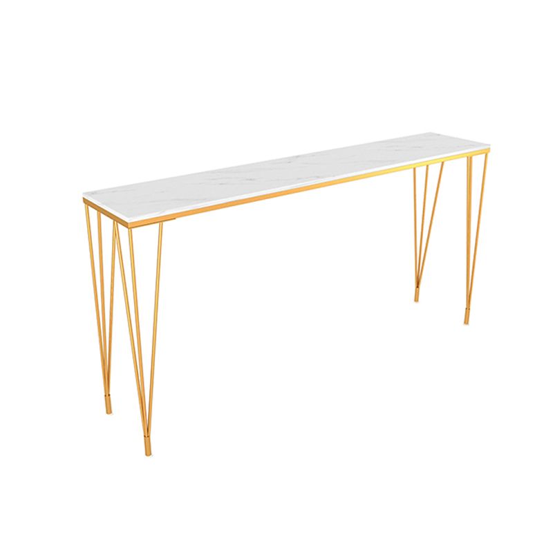 Glam Style White Bar Table in Faux Marble and Metal Bar Table for Restaurant