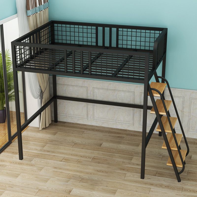 Modern Loft Bed Built-In Ladder Headboard Bunk Bed with Guardrail