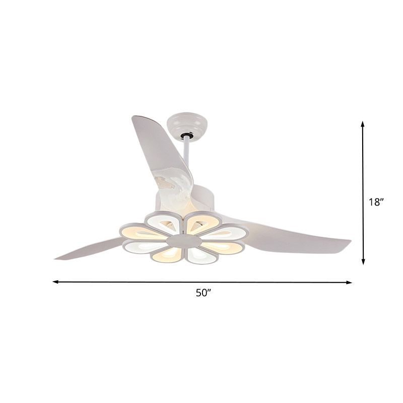 Metallic Flower Hanging Fan Light Contemporary 50" Wide LED White Semi Flushmount with 3 Blades