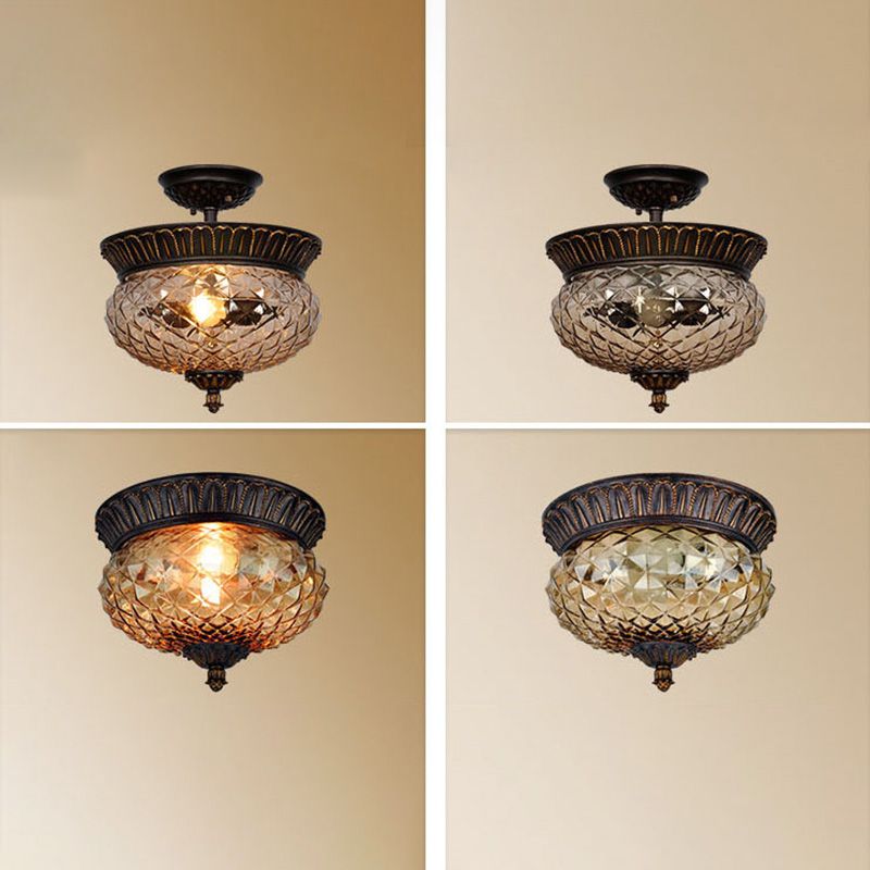 Iron Flush Mount Ceiling Light American Country Style Living Room Glass Shade Ceiling Mount Light