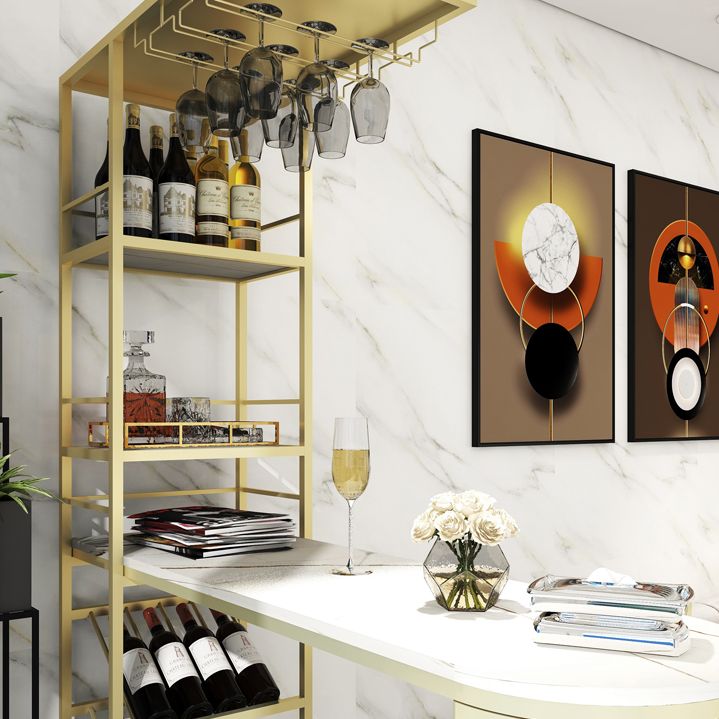 Glam White Stone Bar eettafel metalen dubbele voetstuk bistro tafel met wijnrek