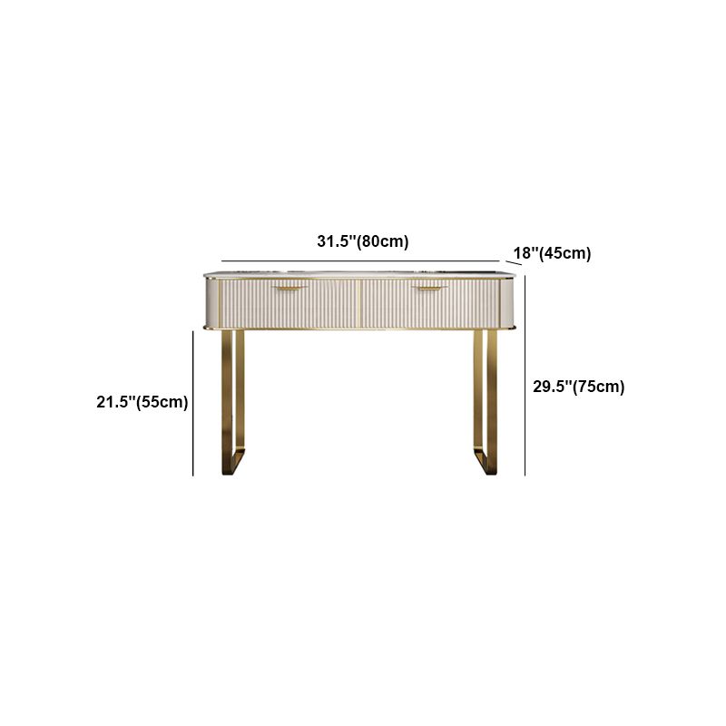 Glam Wood Makeup Counter 2-Drawer Beige Vanity Makeup Table Set for Bedroom