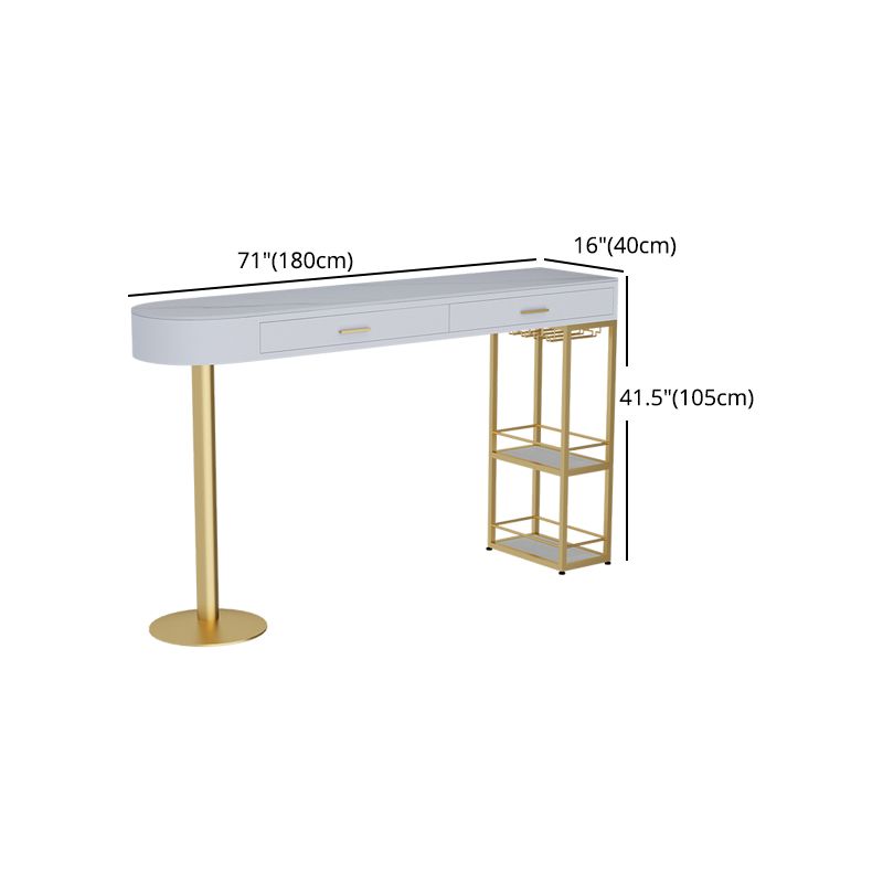 Glam Gold Iron Bar Dining Table White Stone Top Indoor Bistro Table with Drawer