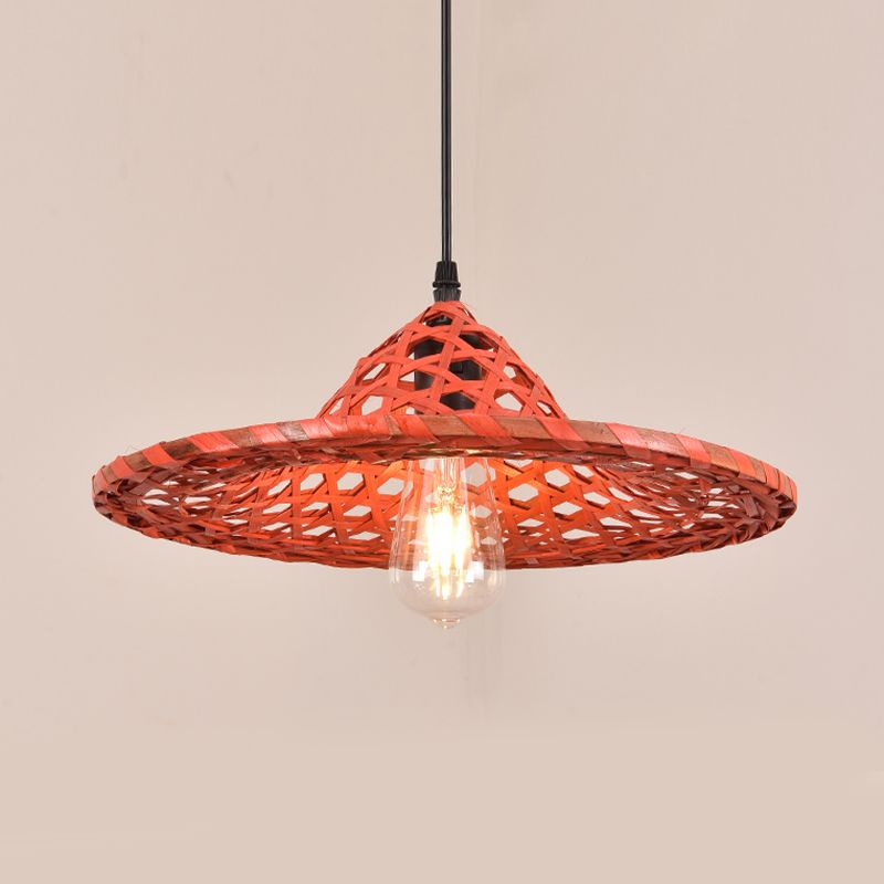 Multicolored Coolie Hat Suspension Light South-east Asia 1-Light Bamboo Pendant Light