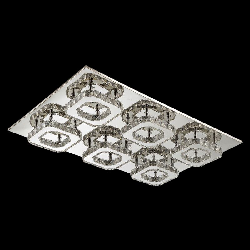 Block Flush Ceiling Light Modern Style Faceted Crystal Chrome Flushmount Lighting