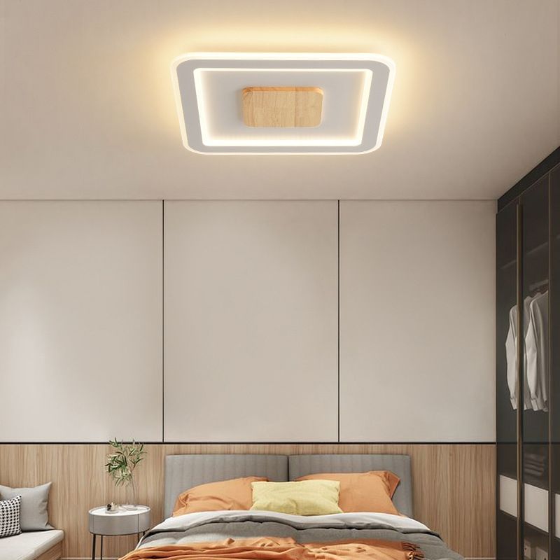 Simple Flush Mount Light Square LED Ceiling Lamp with Wood for Bedroom