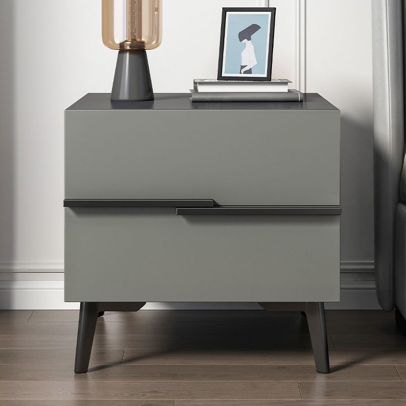 17 Inch H Nightstand 2-Drawer Grey Modern Imitation Wood Night Table with Legs