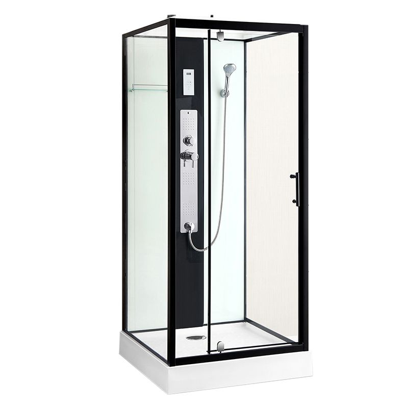 Modern Shower Stall Black Framed Shower Head Drainer Shower Stall