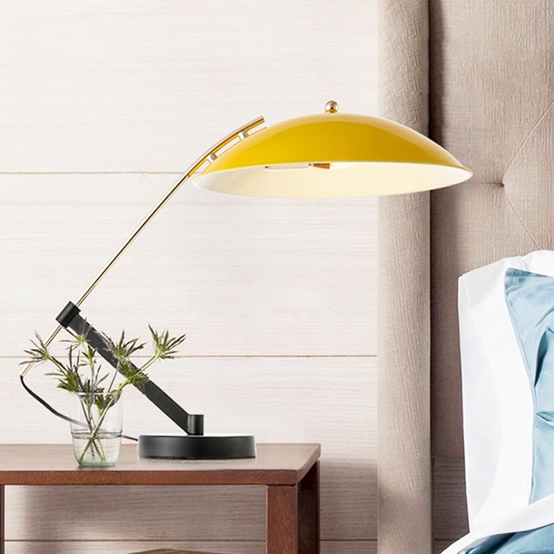 Yellow Finish Flat Dome Table Light Macaron 1 Light Metallic Reading Book Lamp with Adjustable Arm