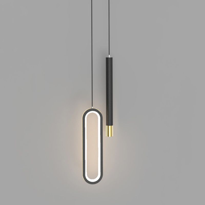 Tube moderne et pendentif ovale 14W chambre à coucher légère salon LED LED Black Aluminium Pendant