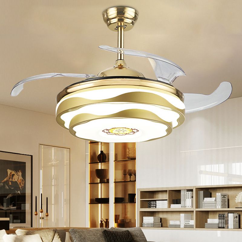 Acryl Petal Semi Flush Mount Contemporary 19 "brede LED hanger ventilatorlamp armatuur in goud, 4 messen