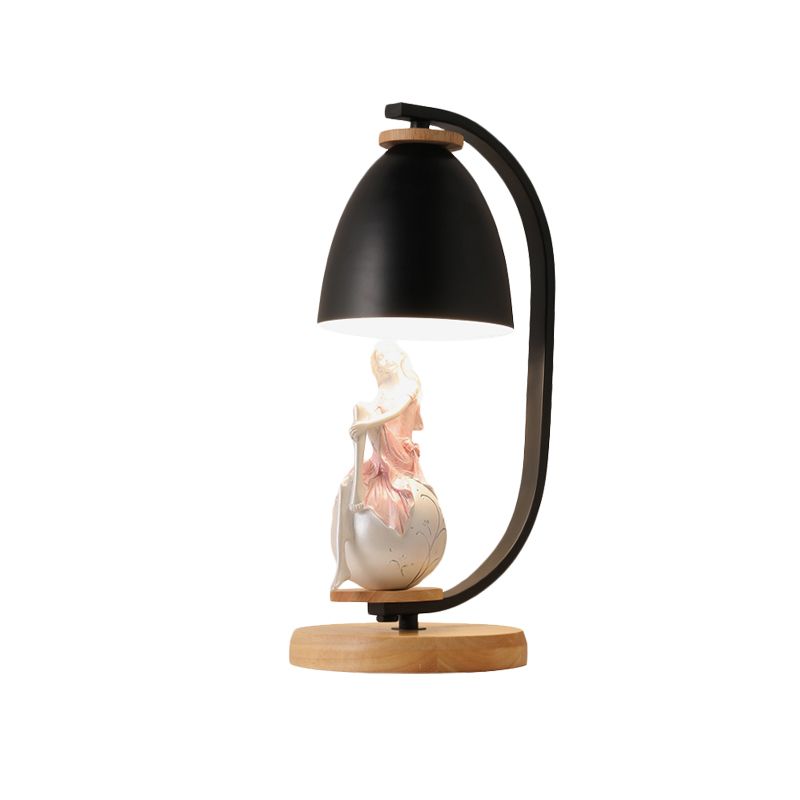 White/Black Finish Bell Shade Table Light Nordic Style 1-Bulb Metallic Desk Lamp with Girl Decor