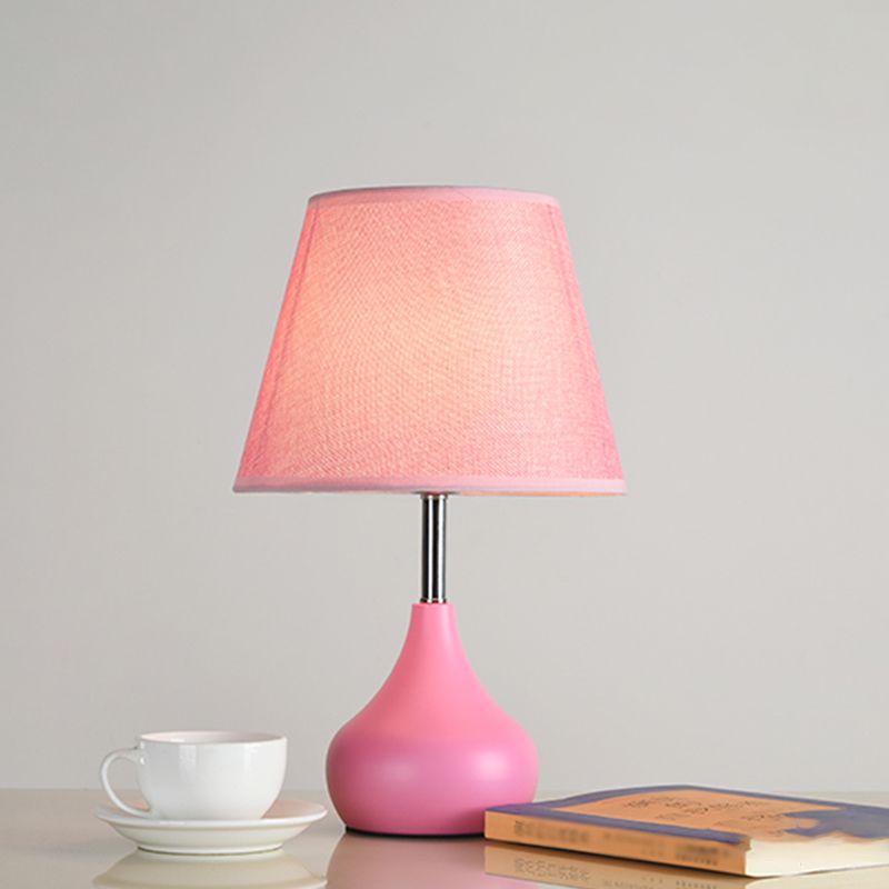 Conical Study Room Table Light Fabric 1 Head Modern Reading Lamp with Vase Base in Pink/White/Yellow