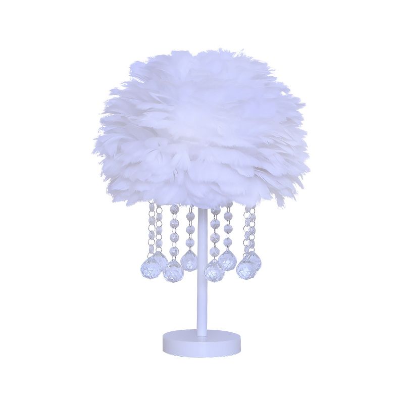 Hemisphere Feather Table Lamp Modern Single-Bulb Grey/White/Pink Night Light with Crystal Ball/Drop