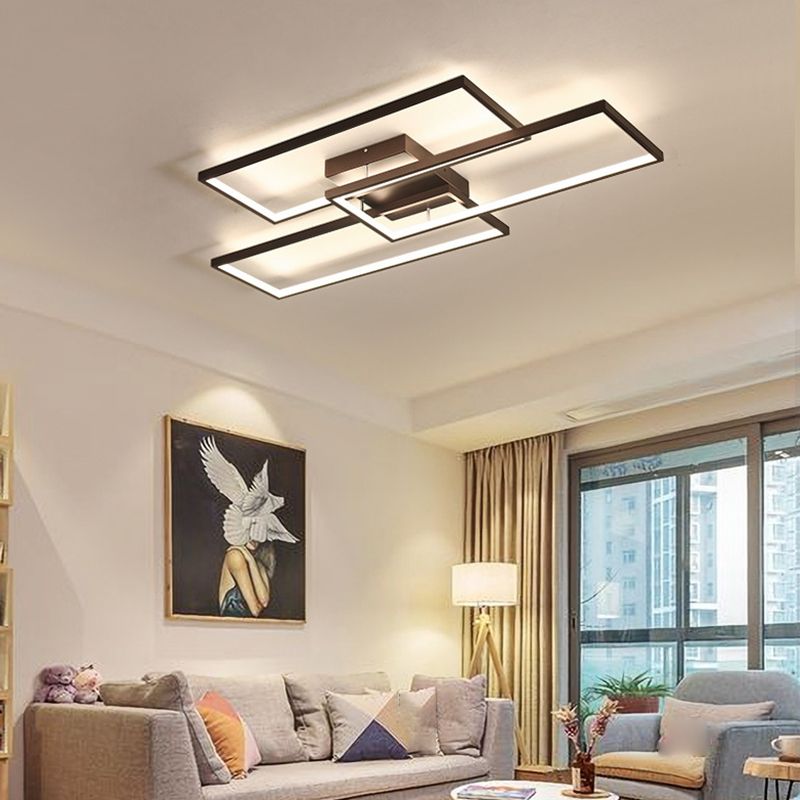 Modern Rectangle Shape Flush Mount Light Fixtures 3 Light Flush Mount Ceiling Light