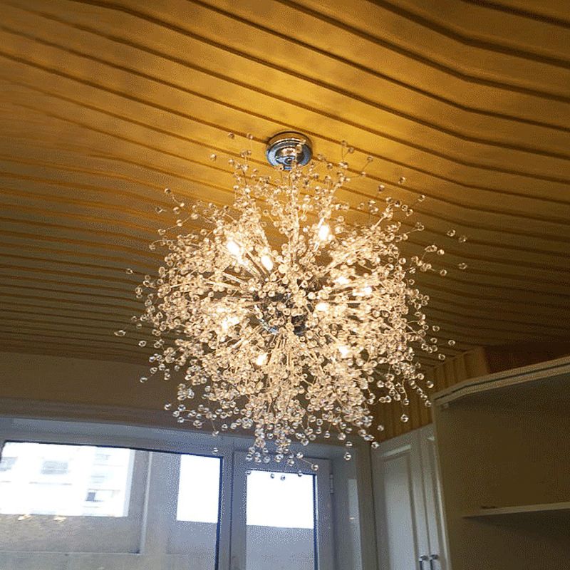 8/12 Lights Indoor Ceiling Fixture with Firework Crystal Shade Contemporary Clear Chandelier Lighting