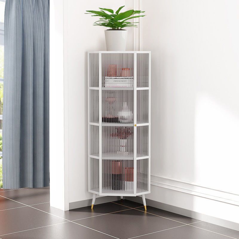 Contemporary Metal Curio Cabinet Glass Doors Storage Cabinet for Dining Room