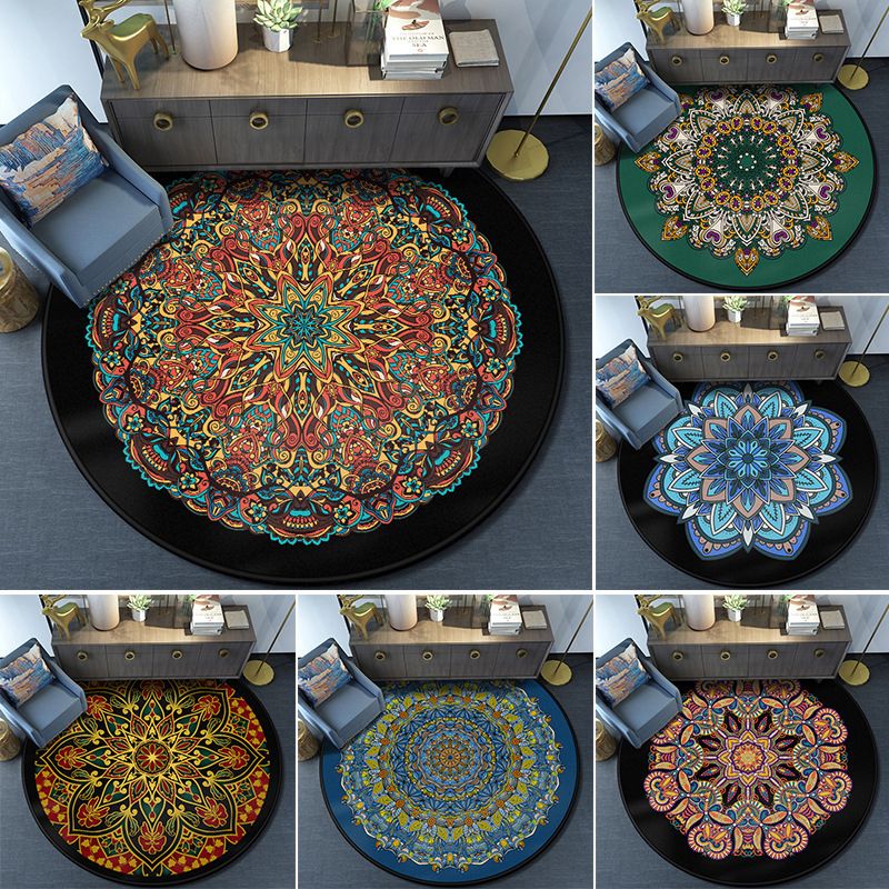 Turkish Mandala Rug Multicolore Synthetics Tapis Washable Pet Friendly Anti-Slip Backing Area Tapis pour une grande salle