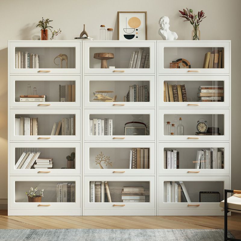 Modern Engineered Wood Bookcase Standard White Bookshelf with Cabinets