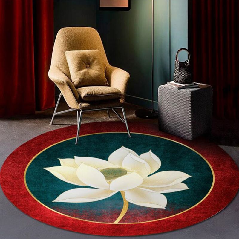 Red Tone Shabby Chic Area Carpet Polyester Ink Printing Indoor Rug Easy Care Carpet for Living Room