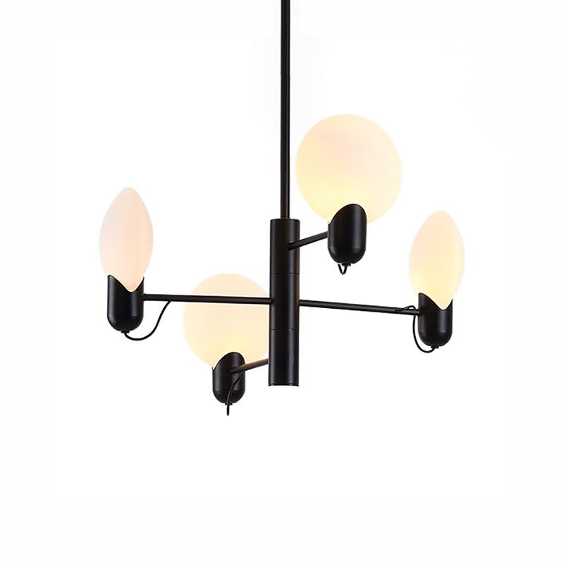 Adjustable 4-Light Round Chandelier Post Modern Glass Shade Hanging Light Fixture in Black/Gold