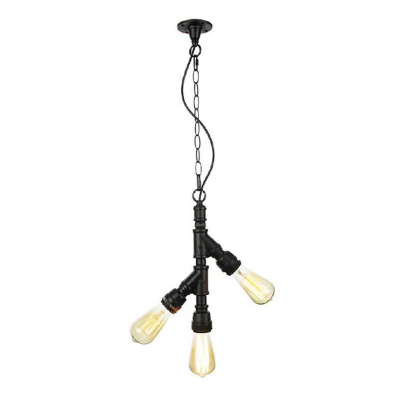 Industrial Water Pipe Chandelier Pendant 3-Light Metallic Suspension Lighting for Living Room