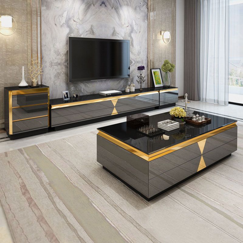 Glass TV Stand Console Enclosed Storage TV Console with Drawers