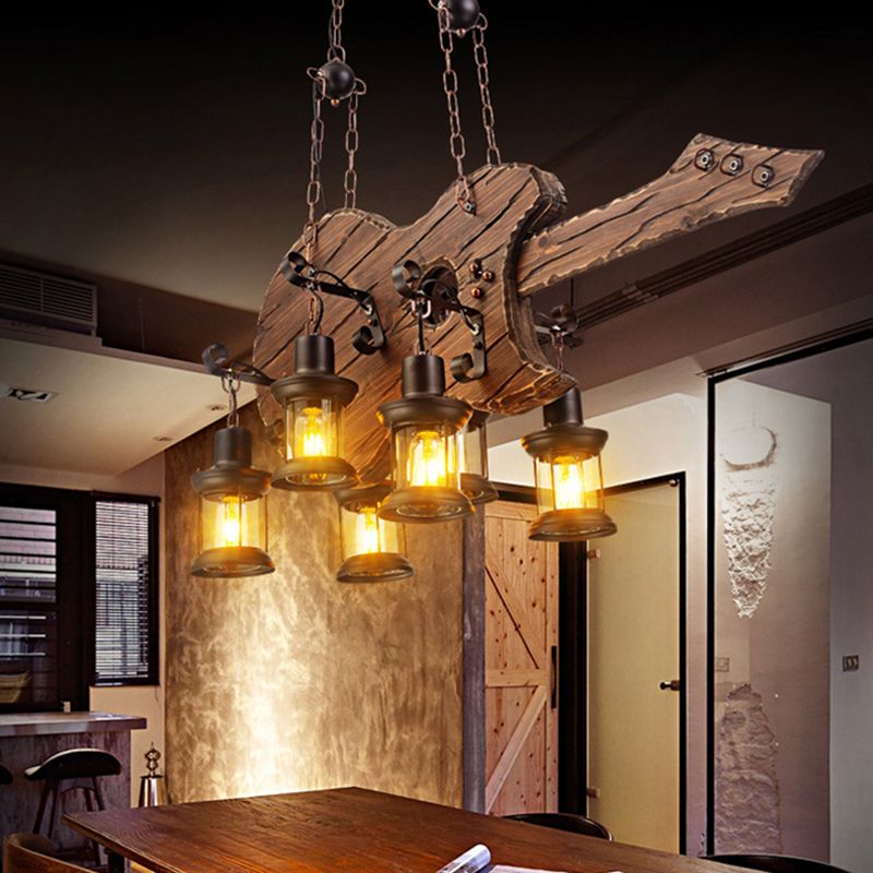 Industrial Wood Hanging Chandelier 6-Light Ceiling Hanging Light Fixture for Bar