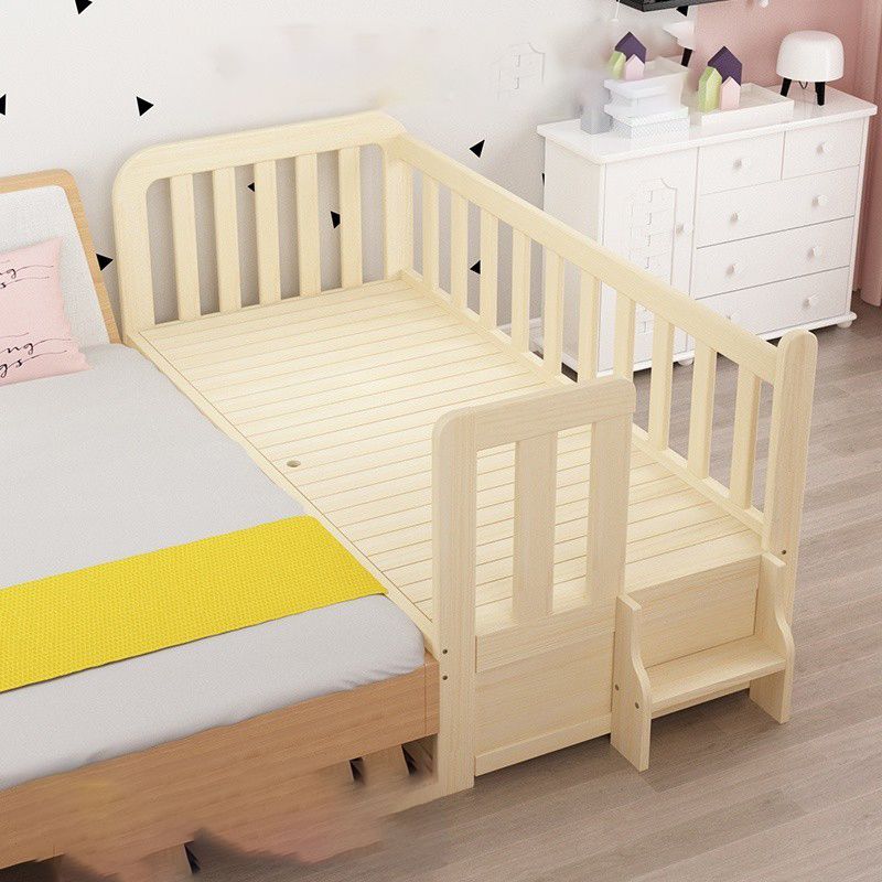 Under Crib Storage Baby Crib with 3 Guardrails Pine Nursery Bed