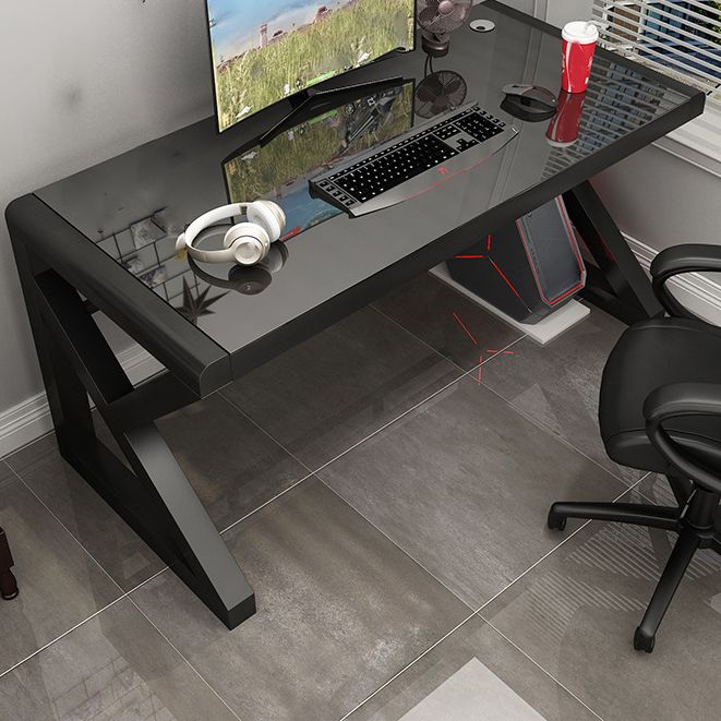 Contemporary Glass Top Gaming Desk 29.53-inch Tall Computer Desk