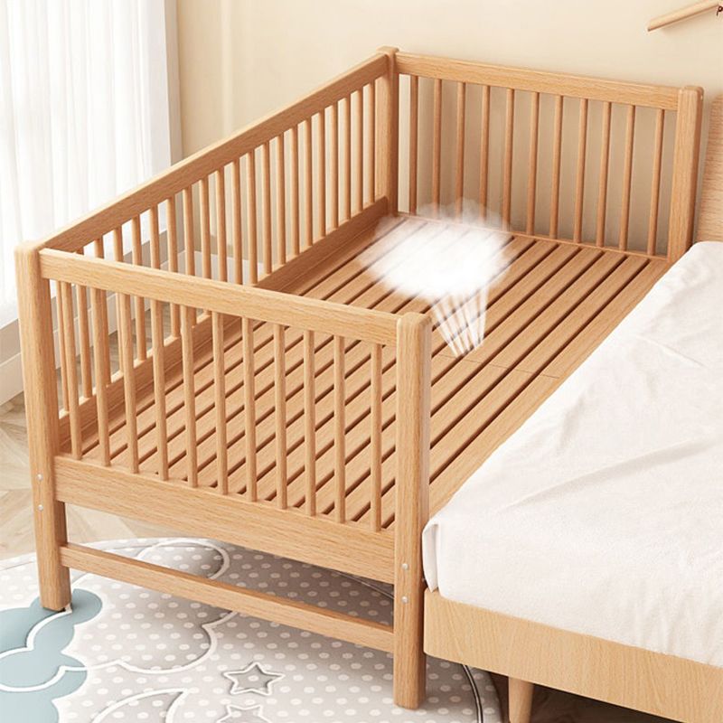 Contemporary Solid Wood Standard Bed Slat Kids Bed with Guardrail