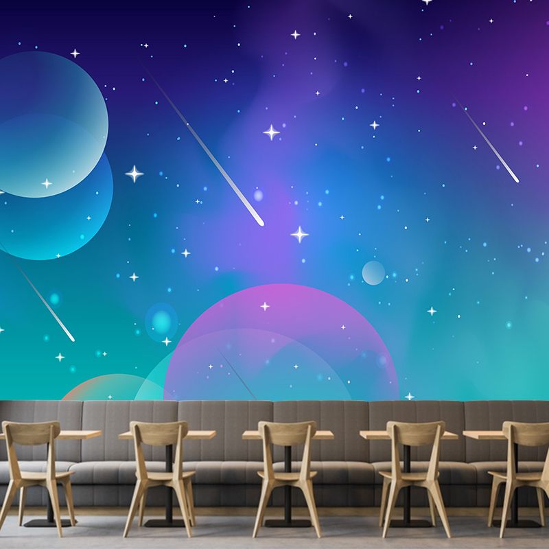 Outer Space Mural Meteor Illustration Stain Resistant Children's Art Bedroom Wall Decor