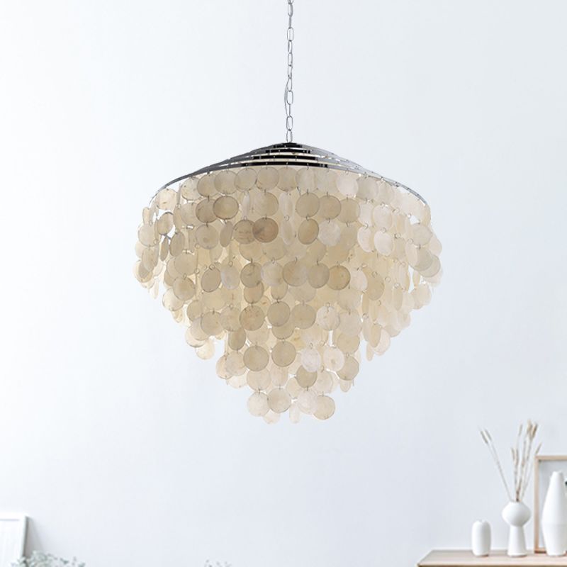 Waterfall Chandelier Light Fixture Modernism Shell 4 Lights Hanging Ceiling Light in White