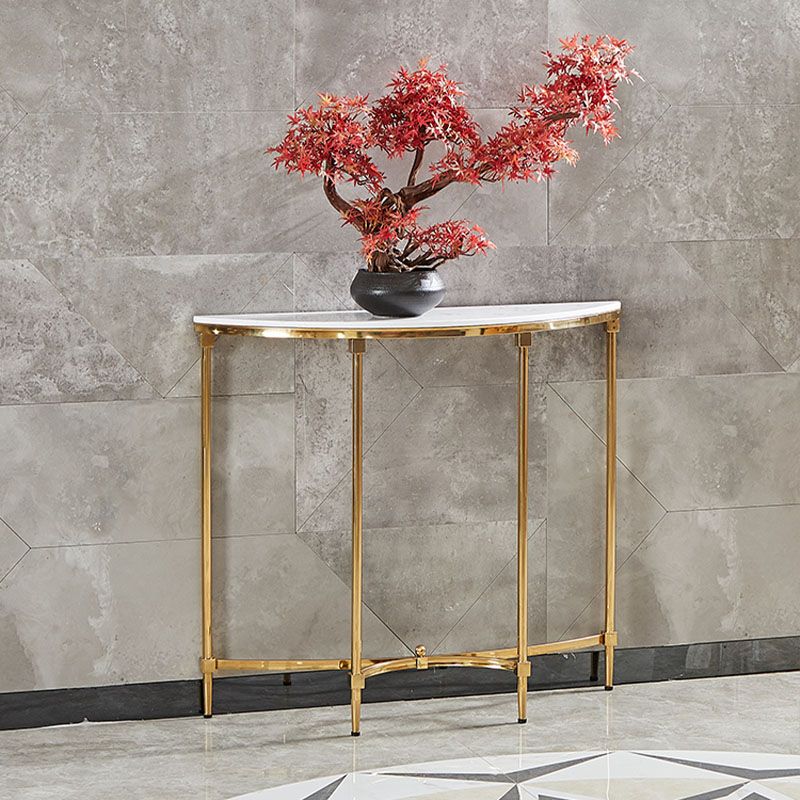 Glam Marble Console Table 14" W Half Moon 4 Legs Accent Table for Hall