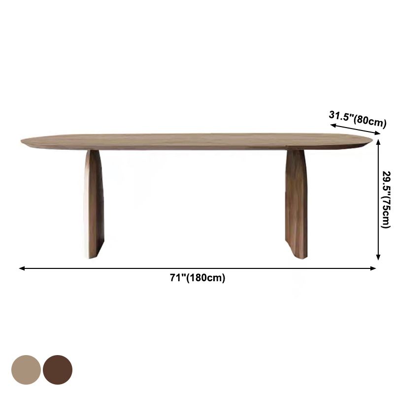 Oval Double Pedestal Minimalist Dining Table Wood Color Fixed Table with Pine Solid Wood