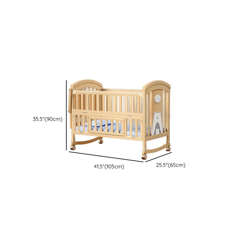 Modern Baby Crib with Guardrail with Casters/Wheels Washed Natural Nursery Bed