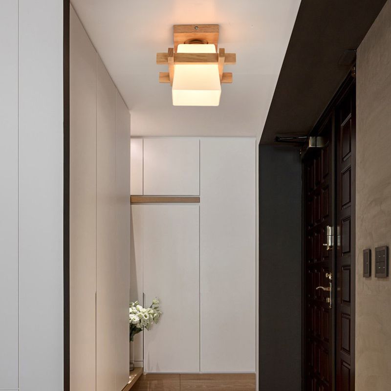 Indoor Porch Decoration Semi Flush Mount Lighting Modern Style Wooden Semi Flush Chandelier