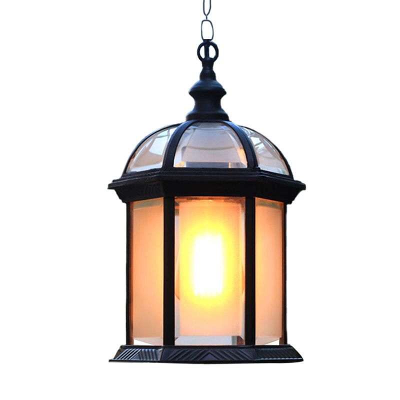 Schwarz/Messing 1 Kopfsuspension Licht Bauernhaus gefrostetes Glas Vogelhänge Deckenlampe für den Innenhof