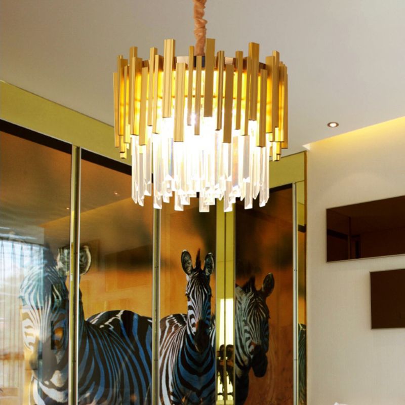 Modern Stylish Silver/Gold Pendant Lamp with Crystal Prism 6 Bulbs Suspension Lamp for Bedroom