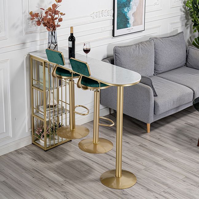 Glam White Faux Marble Bistro Table Iron Double Pedestal Bar Dining Table with 3-Shelf