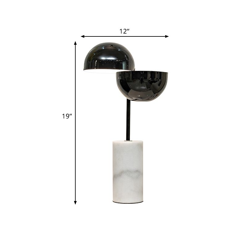 Black Finish Dual Semicircle Night Light Contemporary 2 Lights Iron Night Table Lamp with Cylinder Marble Base