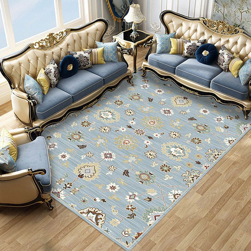 Multicolored Parlour Rug Retro Flower Pattern Carpet Polyester Pet Friendly Washable Non-Slip Backing Area Rug