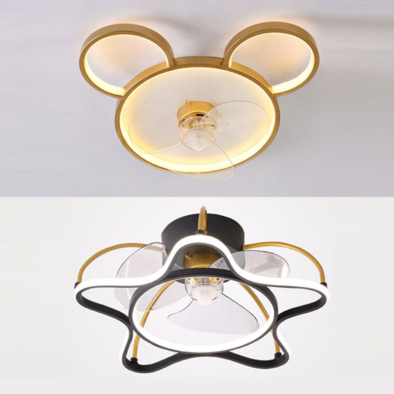 Cartoon LED Flush Mount Fans Lampe Geométrique Semi Flush Plafond Lightture avec ombre en métal