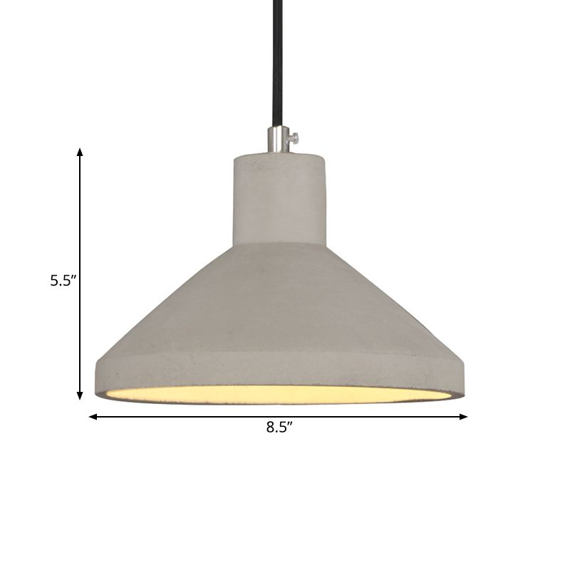 Wide Flare Coffee House Pendant Lamp Antiqued Cement 1-Bulb Grey Hanging Light Kit