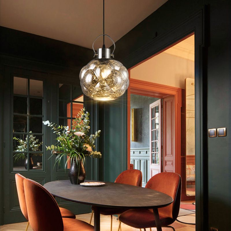 Global Pendant Light Modern Hand Blown Glass 1 Light Chrome/Gold/Rose Gold Ceiling Lamp for Dining Room