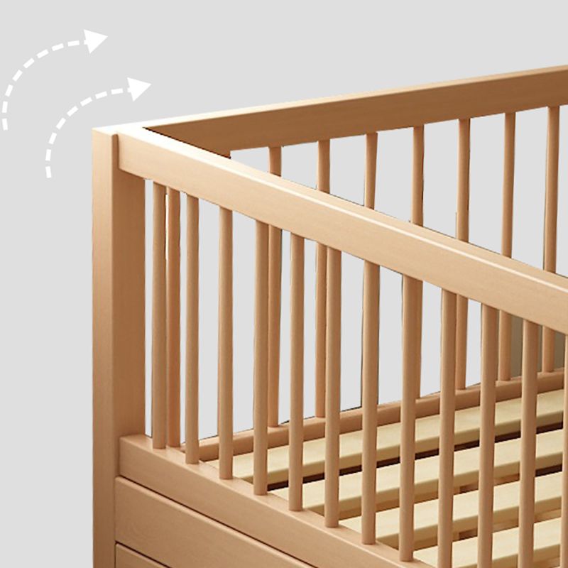 2 Drawers Solid Wood Nursery Bed Scandinavian Nursery Crib with Guardrail